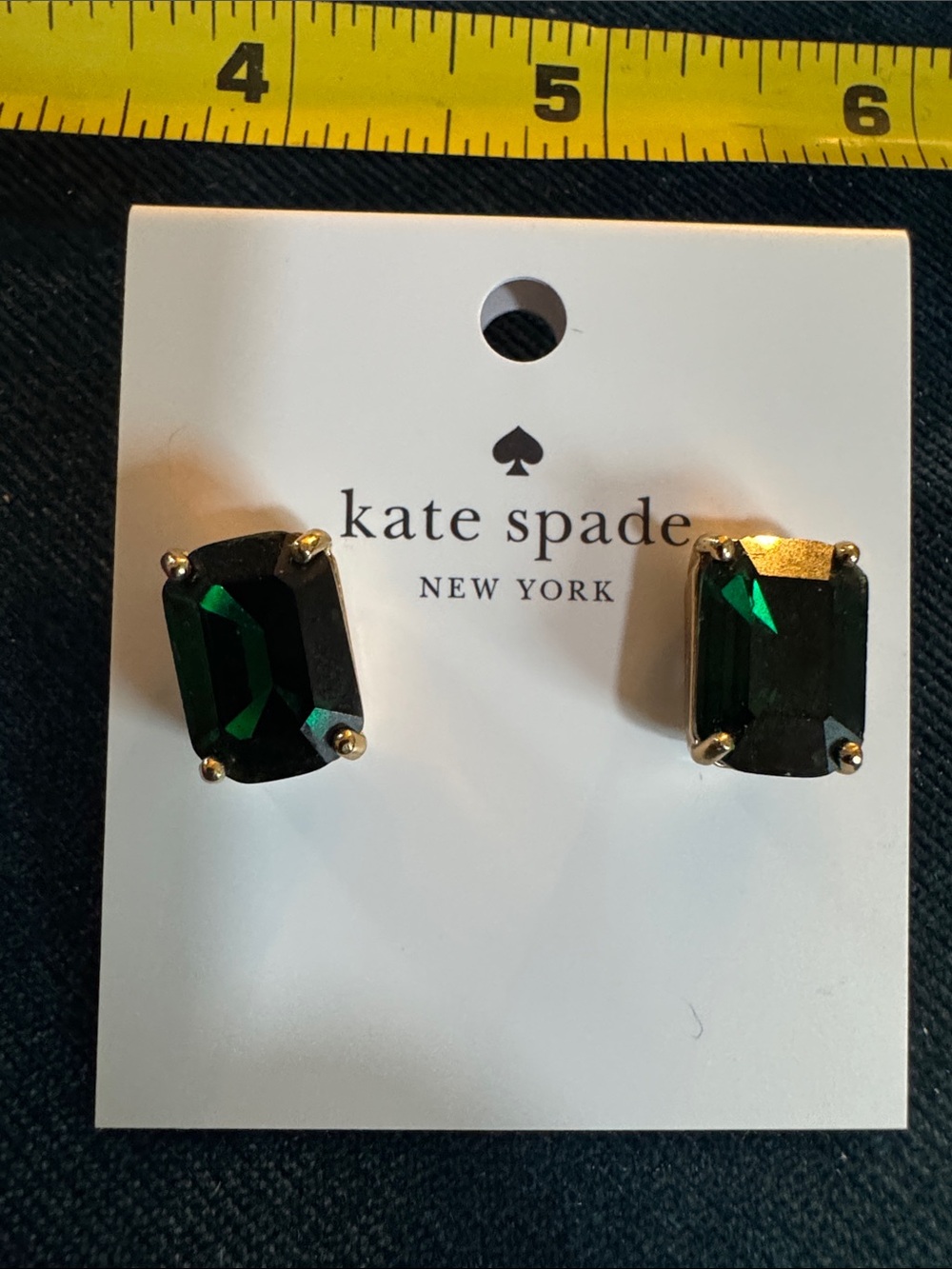 kate spade Emerald Green Rectangular Stone Stud Earrings with Gold Tone Setting